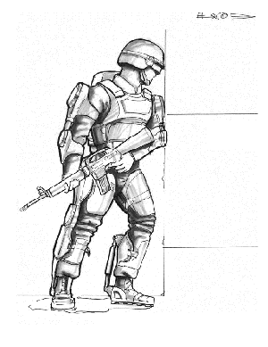 soldier wearing exoskeletal machines